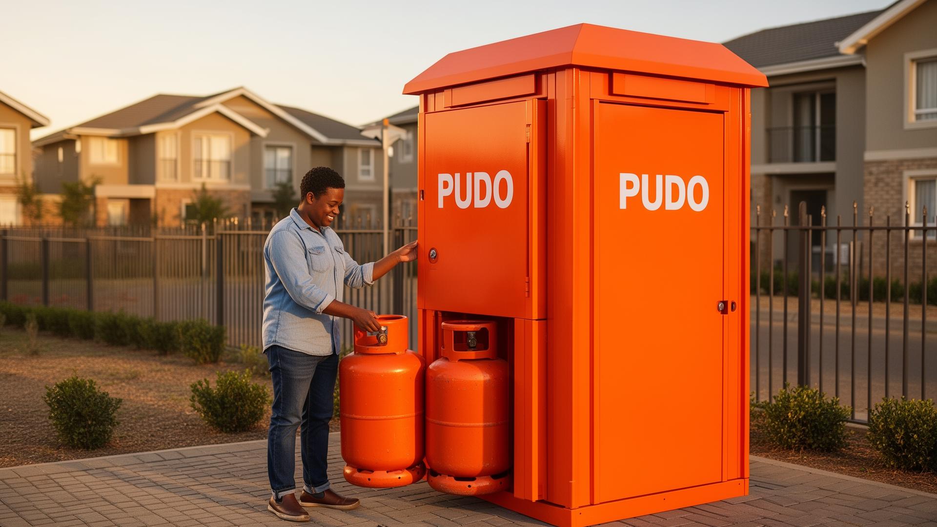 Customer collecting an LPG cylinder from an EZI-GAS PUDO locker